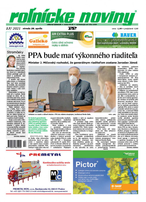 Obálka titulu Rolnické noviny - vydání č. 17/2021