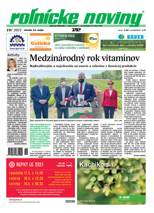 Obálka titulu Rolnické noviny - vydání č. 19/2021