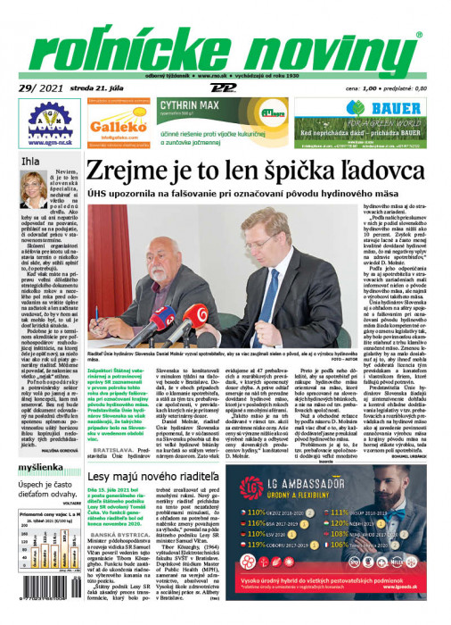 Obálka titulu Rolnické noviny - vydání č. 29/2021