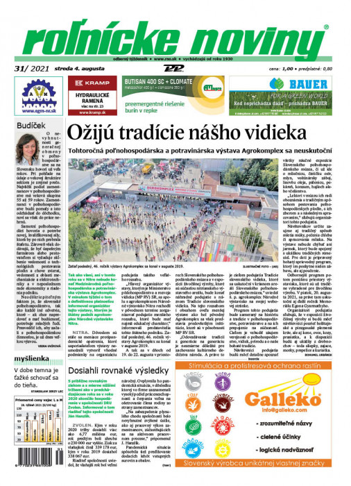Obálka titulu Rolnické noviny - vydání č. 31/2021