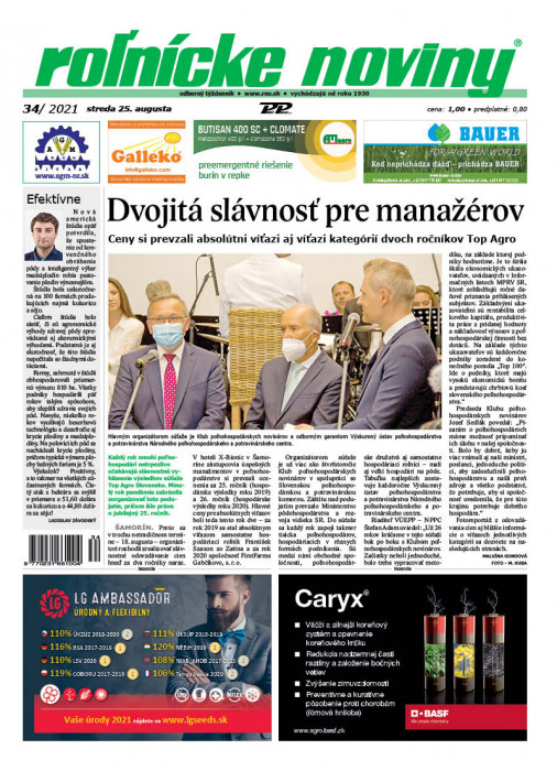 Obálka titulu Rolnické noviny - vydání č. 34/2021