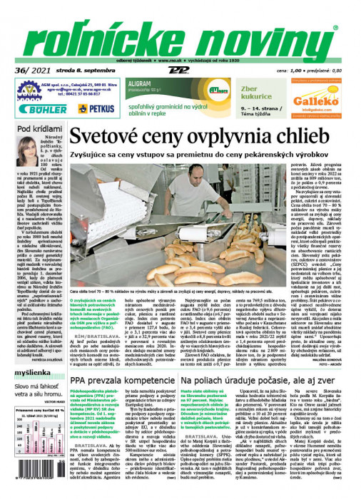 Obálka titulu Rolnické noviny - vydání č. 36/2021