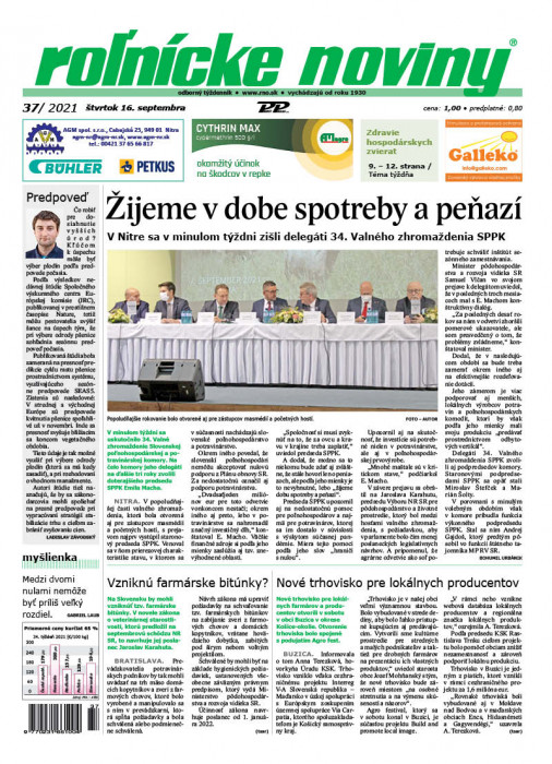 Obálka titulu Rolnické noviny - vydání č. 37/2021