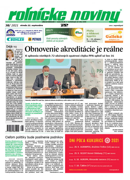 Obálka titulu Rolnické noviny - vydání č. 38/2021