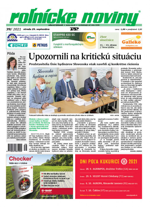 Obálka titulu Rolnické noviny - vydání č. 39/2021