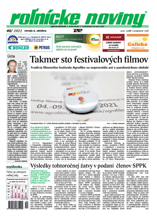 Obálka titulu Rolnické noviny - vydání č. 40/2021