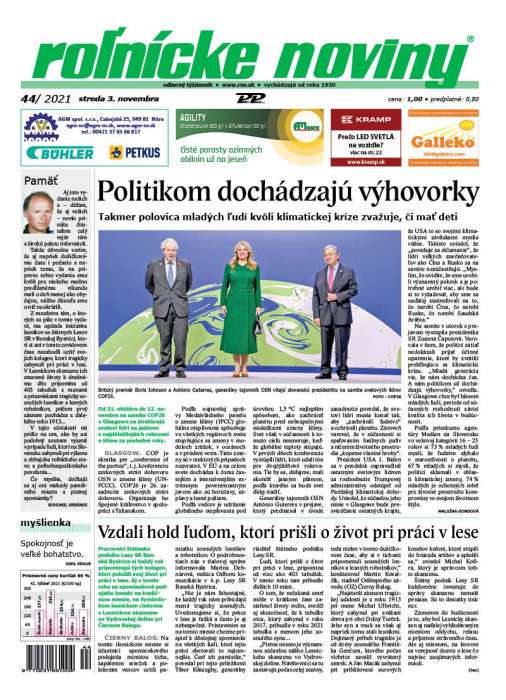 Obálka titulu Rolnické noviny - vydání č. 44/2021