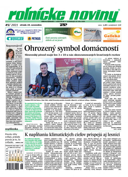 Obálka titulu Rolnické noviny - vydání č. 45/2021