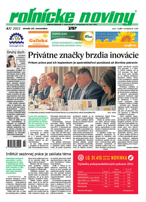 Obálka titulu Rolnické noviny - vydání č. 47/2021