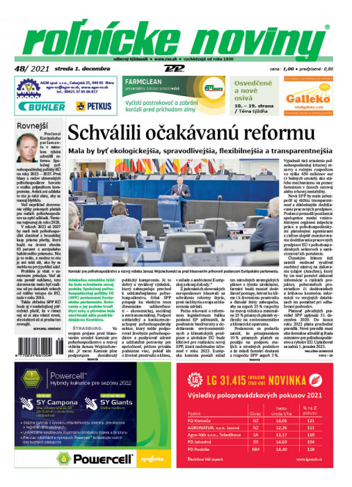 Obálka titulu Rolnické noviny - vydání č. 48/2021