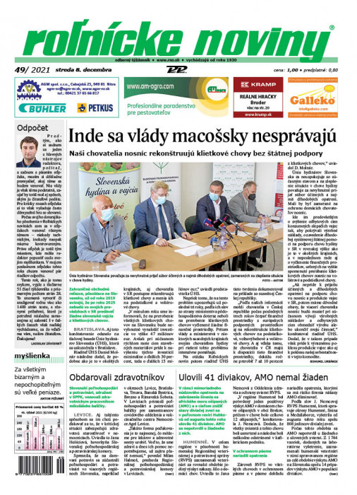 Obálka titulu Rolnické noviny - vydání č. 49/2021