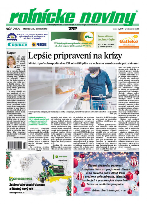 Obálka titulu Rolnické noviny - vydání č. 50/2021