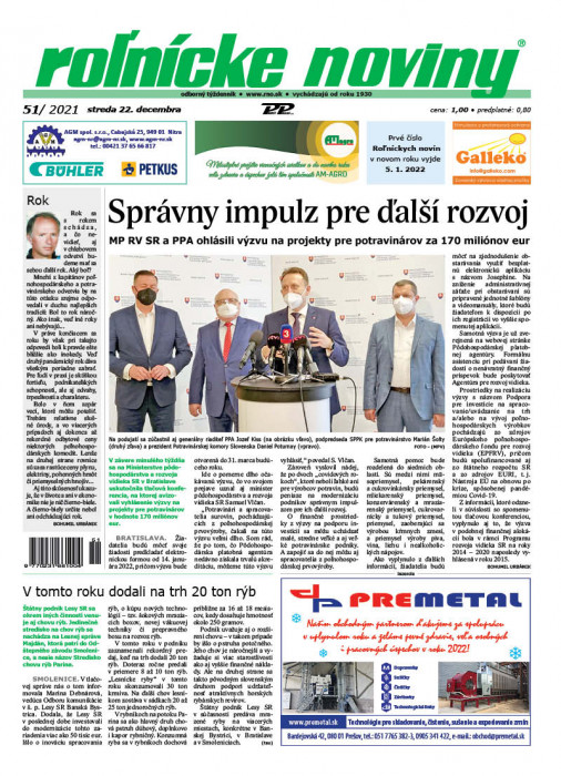 Obálka titulu Rolnické noviny - vydání č. 51/2021