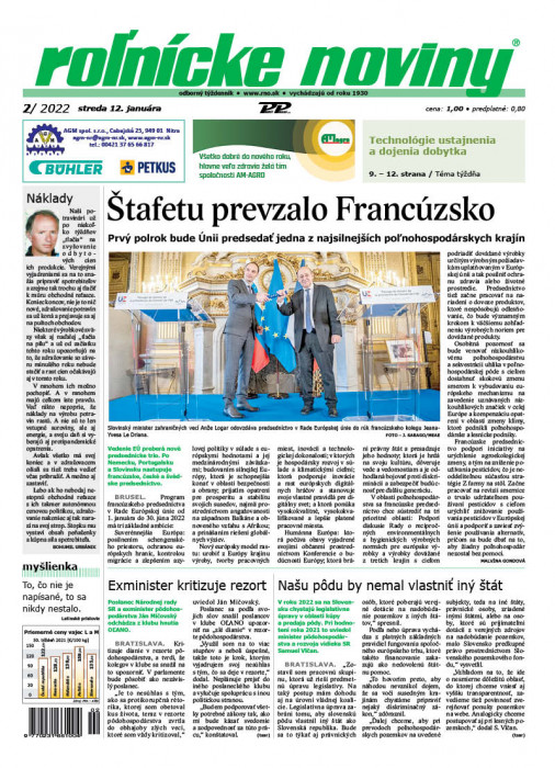 Obálka titulu Rolnické noviny - vydání č. 2/2022
