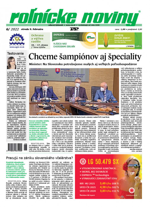 Obálka titulu Rolnické noviny - vydání č. 6/2022