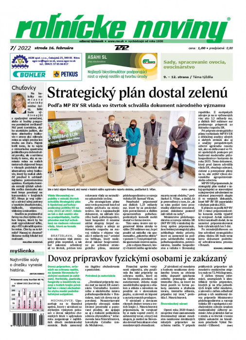 Obálka titulu Rolnické noviny - vydání č. 7/2022