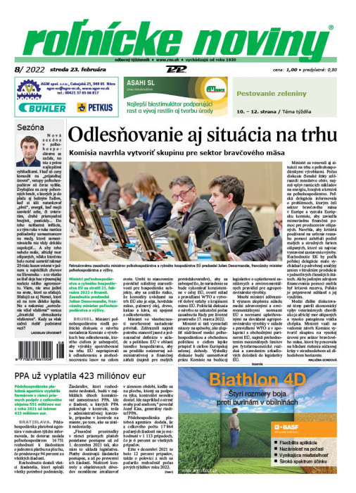 Obálka titulu Rolnické noviny - vydání č. 8/2022