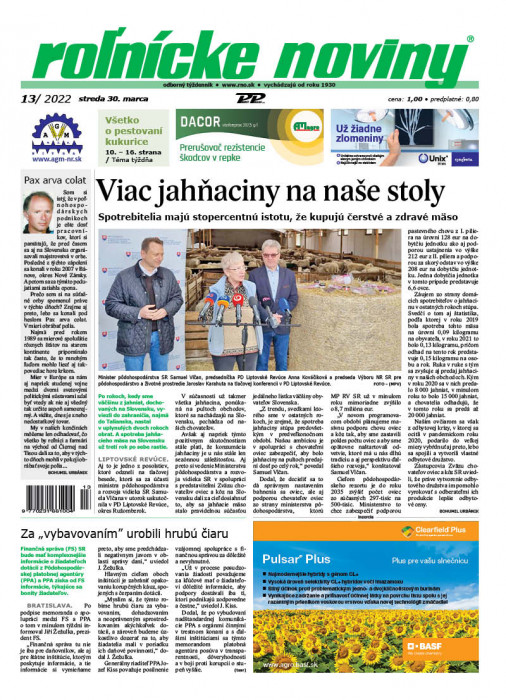 Obálka titulu Rolnické noviny - vydání č. 13/2022
