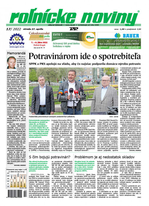 Obálka titulu Rolnické noviny - vydání č. 17/2022