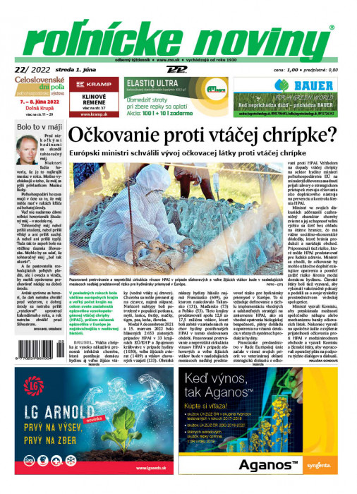 Obálka titulu Rolnické noviny - vydání č. 22/2022