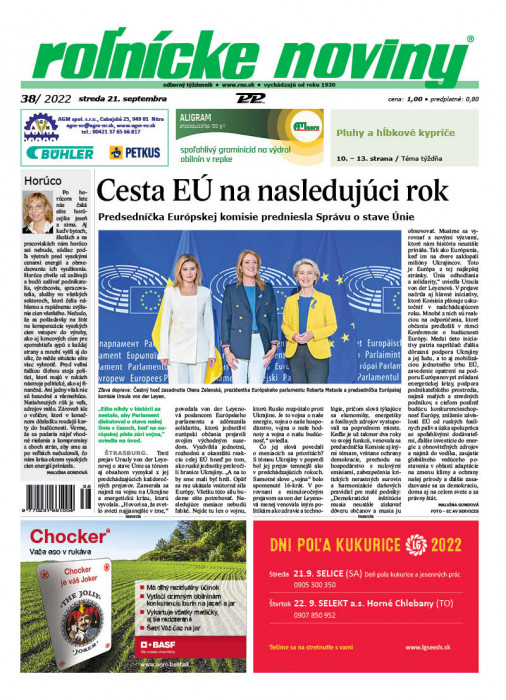 Obálka titulu Rolnické noviny - vydání č. 38/2022