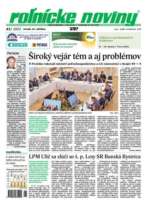 Obálka titulu Rolnické noviny - vydání č. 41/2022