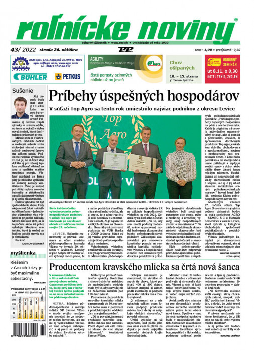 Obálka titulu Rolnické noviny - vydání č. 43/2022