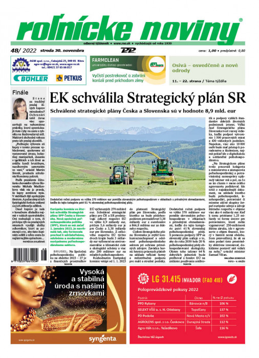 Obálka titulu Rolnické noviny - vydání č. 48/2022