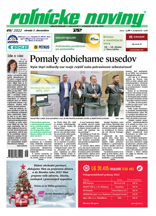 Obálka titulu Rolnické noviny - vydání č. 49/2022