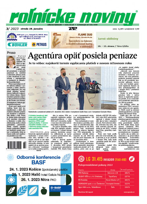 Obálka titulu Rolnické noviny - vydání č. 3/2023