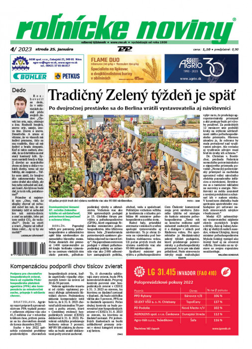 Obálka titulu Rolnické noviny - vydání č. 4/2023