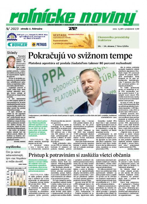 Obálka titulu Rolnické noviny - vydání č. 5/2023