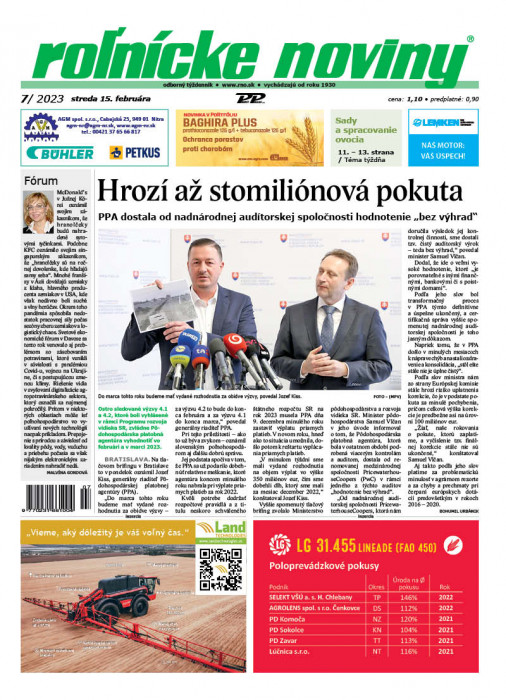 Obálka titulu Rolnické noviny - vydání č. 7/2023