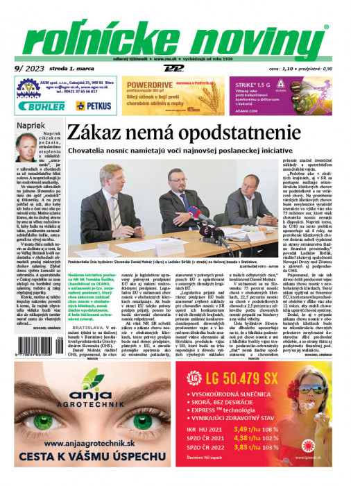 Obálka titulu Rolnické noviny - vydání č. 9/2023
