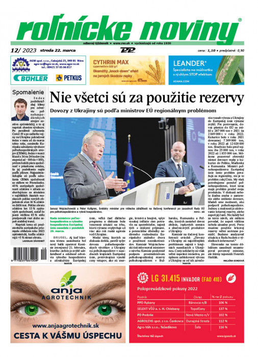Obálka titulu Rolnické noviny - vydání č. 12/2023