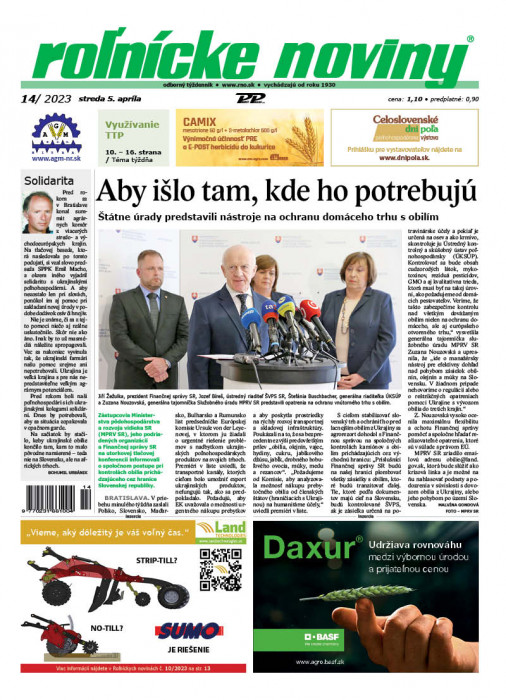 Obálka titulu Rolnické noviny - vydání č. 14/2023