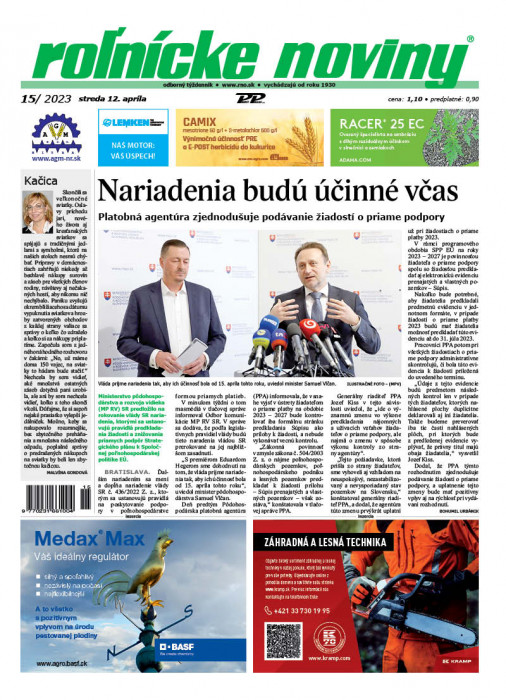 Obálka titulu Rolnické noviny - vydání č. 15/2023