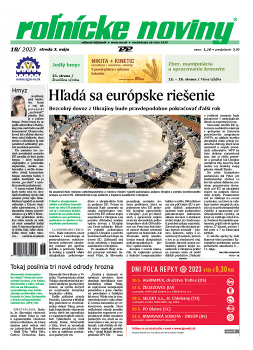Obálka titulu Rolnické noviny - vydání č. 18/2023