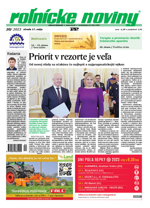 Obálka titulu Rolnické noviny - vydání č. 20/2023