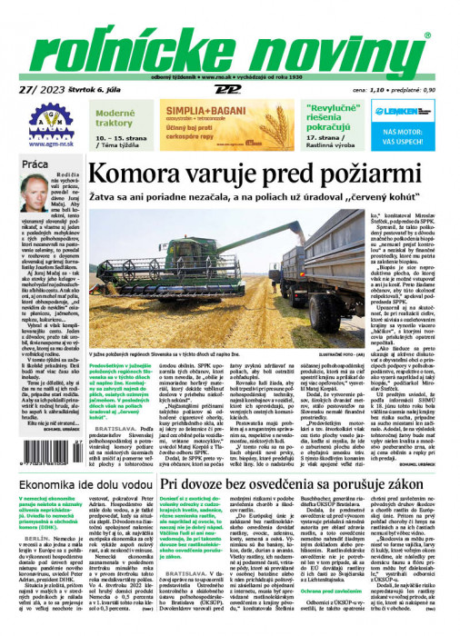 Obálka titulu Rolnické noviny - vydání č. 27/2023