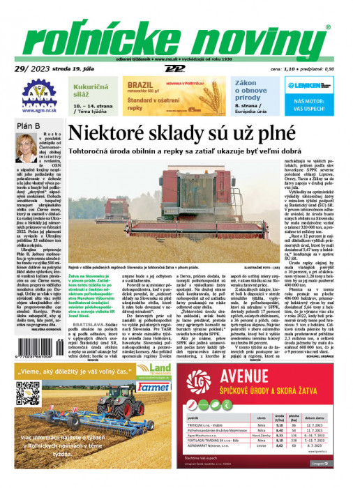 Obálka titulu Rolnické noviny - vydání č. 29/2023