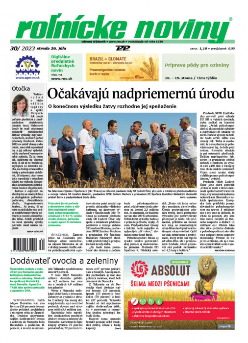 Obálka titulu Rolnické noviny - vydání č. 30/2023