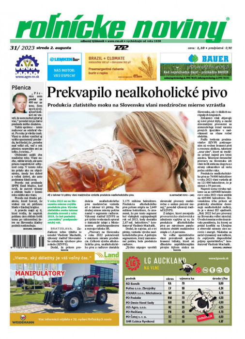 Obálka titulu Rolnické noviny - vydání č. 31/2023