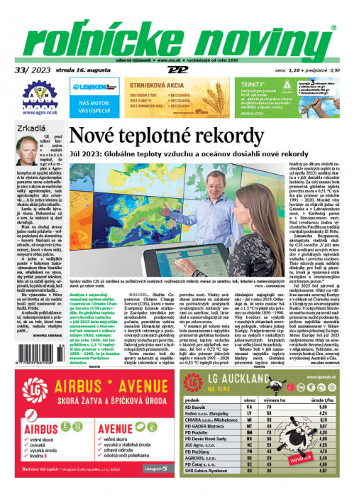 Obálka titulu Rolnické noviny - vydání č. 33/2023