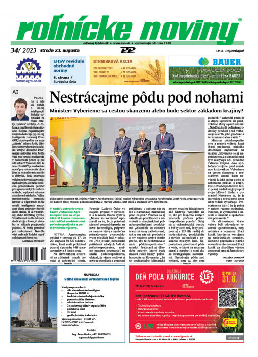 Obálka titulu Rolnické noviny - vydání č. 34/2023