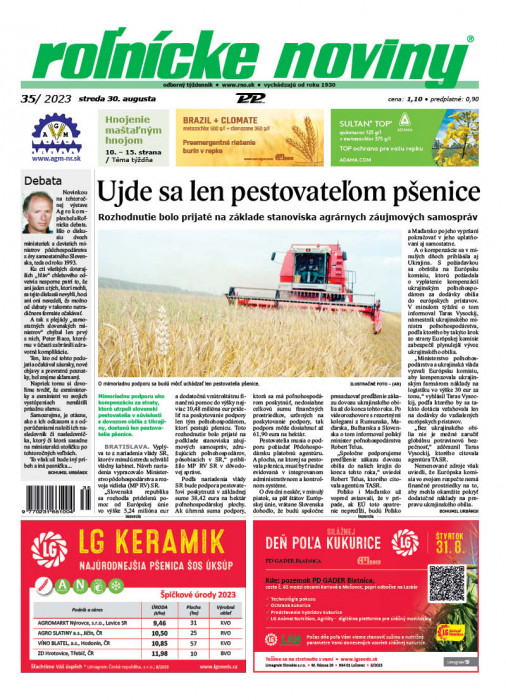 Obálka titulu Rolnické noviny - vydání č. 35/2023
