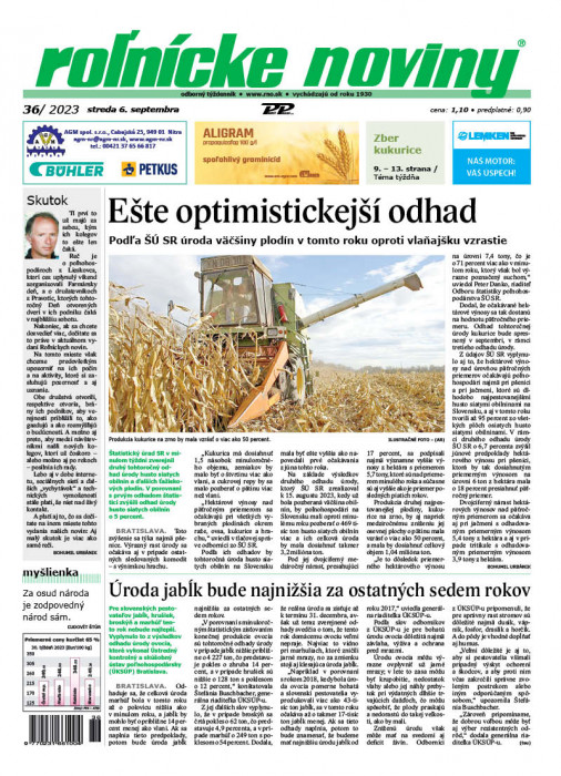 Obálka titulu Rolnické noviny - vydání č. 36/2023