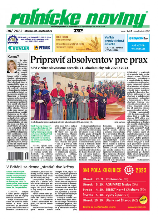 Obálka titulu Rolnické noviny - vydání č. 38/2023