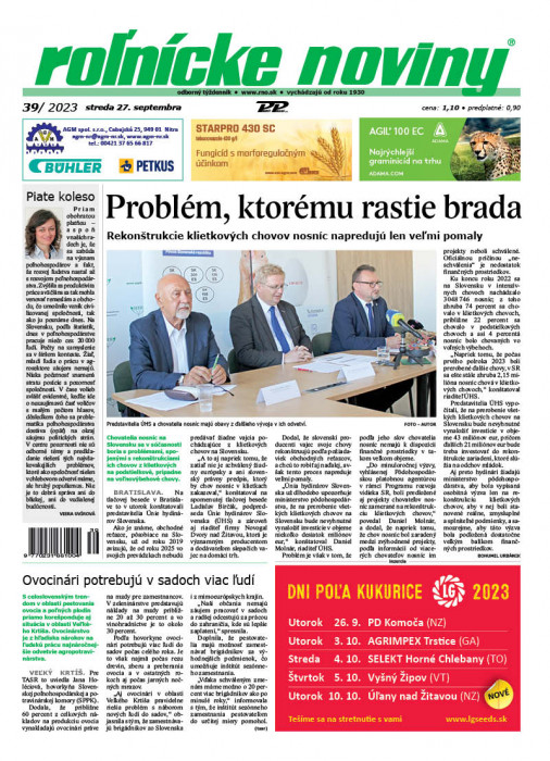 Obálka titulu Rolnické noviny - vydání č. 39/2023