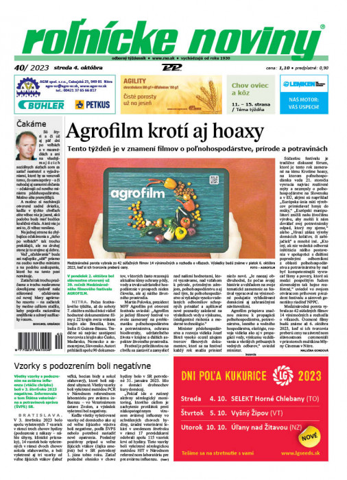 Obálka titulu Rolnické noviny - vydání č. 40/2023